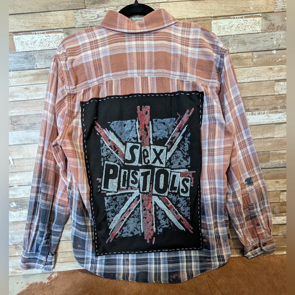 Sex Pistols Upcycled Handcrafted Dip Dye Bleach Flannel Shirt
